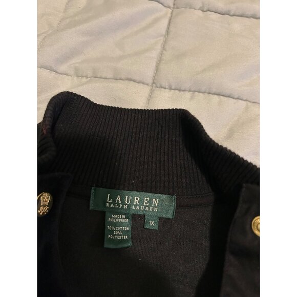 Lauren Ralph Lauren Plus 1X Velvet Blazer Jacket Black Gold Button Front Preppy - Picture 6 of 11